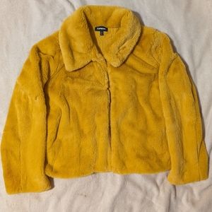 Express Mustard Yellow Fux Fur Waist Length Jacket . Size L